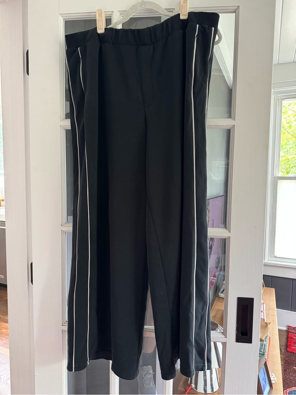 aerie OFFLINE Chillup Trouser Black Wide-Leg Pants with White Side Stripes